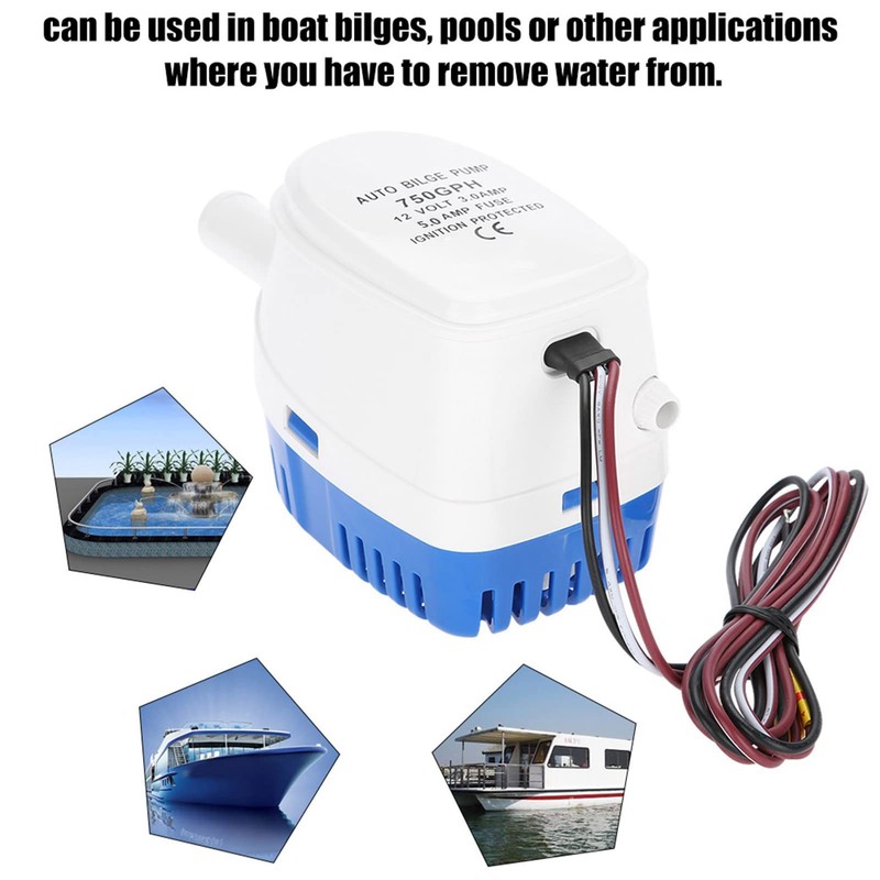 Bilge Pump 12V Automatic Boat Bilge Built-in Float Switch, Submersible