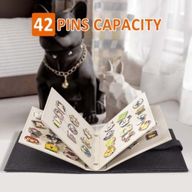 Enamel Pin Display Book, Mini Pin Trading Book, to Display and Trade Your Pins, 42 Pins Capacity, Portable Leather Pin Holder, Fits Rubber Pin Back, Black