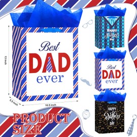 Jutom 12 Pack 13" Large Father's Day Gift Bags Bulk with Blue Tissue Paper and Handle Gift for Men Dad Father Grandpa Happy Fathers Day Party Favor Supplies