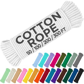 TECEUM Cotton Rope 3/16” (5 mm) – 100 FT – Strong All-Purpose Braided Rope – Natural Cotton – for Crafting, Сamping, Clothes Line, DIY, Indoor & Outdoor Use – White