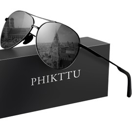 phikttu Aviator Sunglasses for Men Polarized - Classic Oversized Shades Metal Mirror UV400 Protection Sport Sun Glasses… (Black Frame Gray Lens)