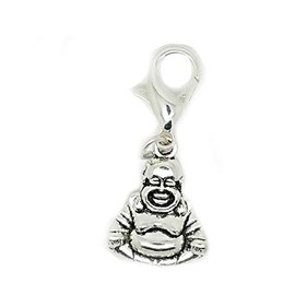 Happy Buddha Tibetan Silver Clip On Lobster Clasp Charm Pendant in Organza Gift Bag