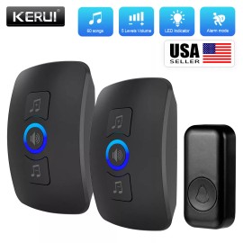 KERUI Waterproof Wireless Doorbell Adjustable Volume 1000FT Plugin Receiver 60 Chime - 1 Buttons+2 Receiver