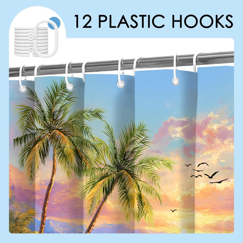 Mocsicka Beach Coastal Seaside Shower Curtain (Multicolor, 71x71 Inch)