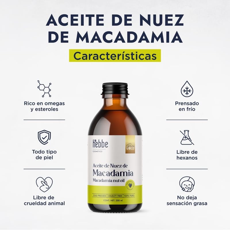 Hebbe - Aceite de Nuez de Macadamia 100 Puro, Hidratante