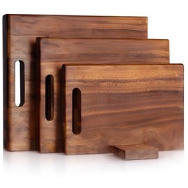 Acacia Wood Cutting Board Set - 3 Piece Chopping Board with Stand, Durable Cheese and Charcuterie Boards, Hardwood Kitchen Boards