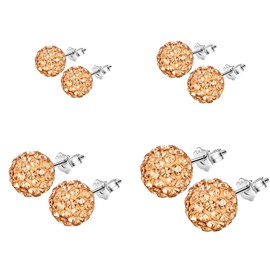 Hinvan 4 Pairs 925 Sterling Silver Earrings Silver Stud Earrings Women's Crystal Ball Stud Earrings Silver Small Earrings Set Zirconia Ball Earrings Champagne Gold Earrings for Women Girls Women,