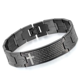 OIDEA Men's Cross Link Chain Bracelet: Cross Bible Links Link Bracelet Made of Stainless Steel Vintage Bangle Wrist Bracelet Necklace Set Jewellery Gift for Men Family Friend, Stainless Steel, without