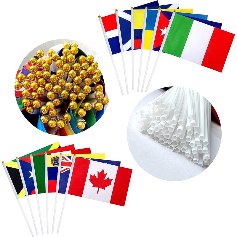 Mini Handheld Flags - 32pcs Signal Decorations, Waving Stick Flags