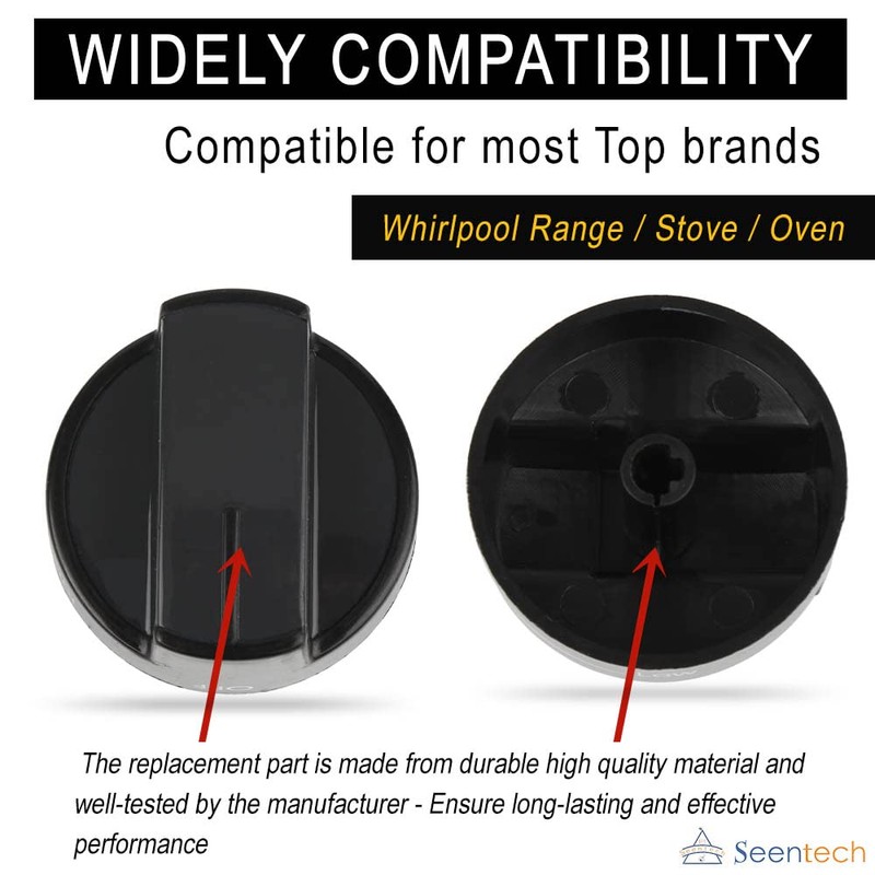 W10339442 Whirlpool Stove Knobs Cooktop Surface Burner Control Knobs Black