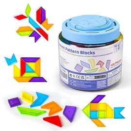 Pairez Toys Transparent Pattern Blocks, 126 Pcs Geometric Shapes Blocks, Tangram Puzzles, Practice Sorting Counting Patterning, Math Manipulatives for Kids, Back to School Supplies, Teacher Supplies