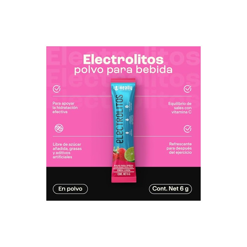 Electrolitos en Polvo Sin Azúcar, Hidratación Rápida HEALLY