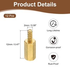 PATIKIL 12pcs M2 Male to Female Self-Tapping Hex Standoffs Spacers Pillars, M2 8+4mm Brass Motherboard Standoffs Copper