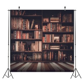 Vintage Bookshelf Backdrop BELECO 5x5ft Fabric Bookshelves Bookcase Backdrop Blurred Books Wooden Floor Background Library Backdrop Party Decor Birthday YouTube Videos School Photoshoot Photo Props