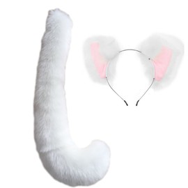 Song Qing Party Cosplay Costume Cat Fox Ears Faux Fur Hair Hoop Headband + Tail Set