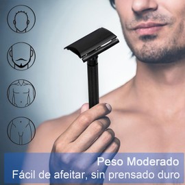 Rastrillos para Afeitar Hombre Clasico, Rastrillo de Seguridad con 10 Navajas para Afeitar Doble Filo, Rastrillo Acero Inoxidable con Mango Largo, Estuche- Suave, Preciso y Limpio (Negro)