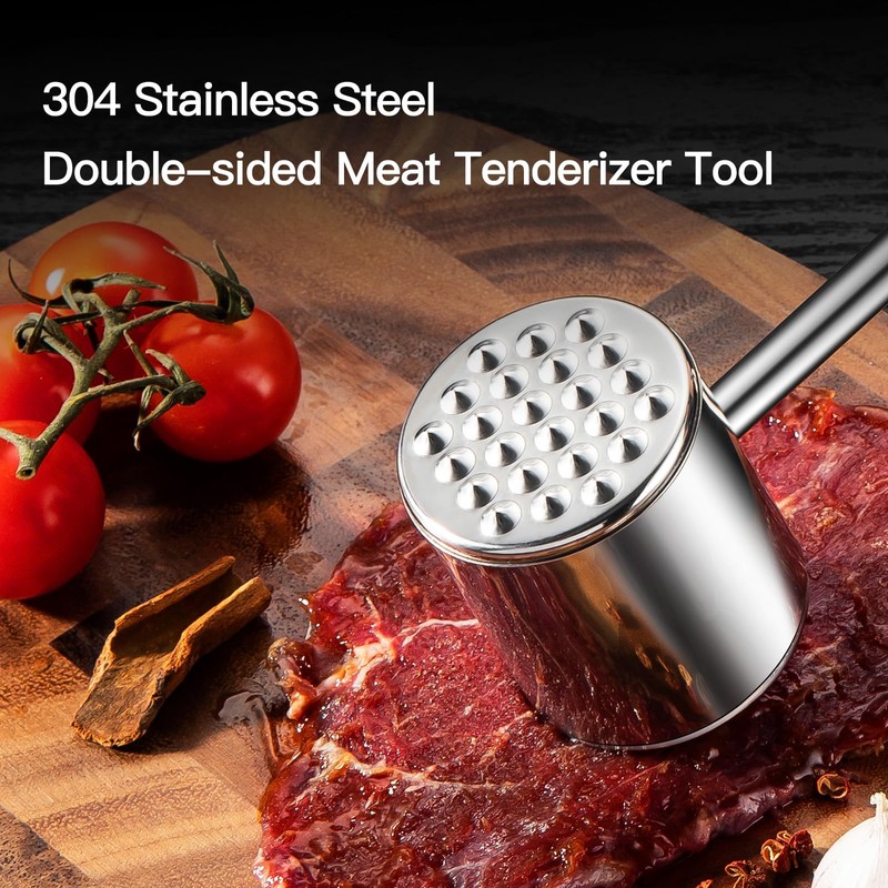 MAXCOOK Meat Tenderizer, 304 Stainless Steel Meat Hammer with Wood