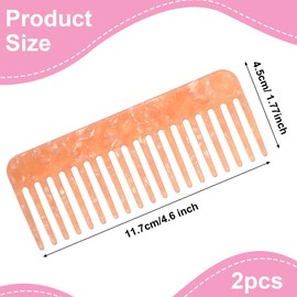 2 Pack Detangling Comb Pink Tortoise Shell Wide Tooth Comb Shower Combs Large Acetate Hair Combs for Curly, Wet, Dry, Straight, Thick and Long Hair（PeachC olor）