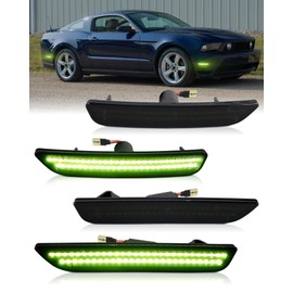 PWOBVZ Green Side Marker Lights Compatible with Ford Mustang 2010 2011 2012 2013 2014, Front & Rear Smoked Lens LED Fender Day Running Lights 4PCS
