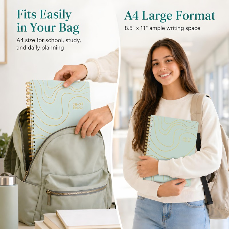 Planner 2026-2027, Weekly & Monthly Academic Planner, A4, Mint Green