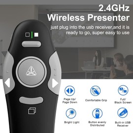 USB/Type-C 2-in-1 Wireless Presenter PowerPoint Remote Control Laptop Presentation 100 m 2.4 GHz USB Presentation Remote Control Clicker Presenter Pointer for Presentations Windows Mac Linux