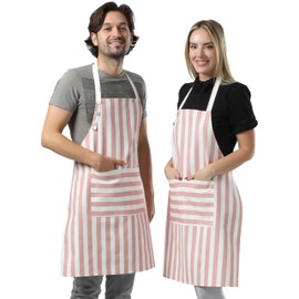 TOSHEX Kitchen Apron Waterdrop Resistant Cotton Apron with adjustable Aprons for Women with Pockets Cooking Apron Chef Apron for Men (2, Powder Pink)