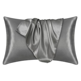2 Pieces Silk Pillowcase 76 x 51 cm Comfortable Satin Cushion Cover Soft Silk Cushion Cover Pillowcases (Dark Grey)