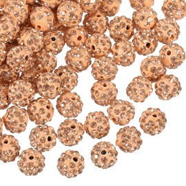 sourcing map 100Pcs 8mm Rhinestone Clay Beads, Polymer Clay Crystal Bead Round Disco Shiny Ball Beads Bulk for DIY Bracelet Necklace Jewelry Making (Peach)