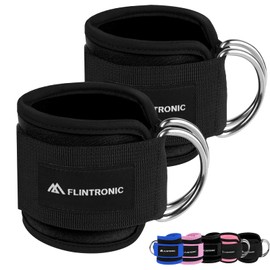 Flintronic Ankle Straps for Cable Machine, Gym Cuffs with Double Stainless Steel D-Ring, Gym Ankle Cuff with Adjustable Neoprene, Muscle Shaping for Men and Women