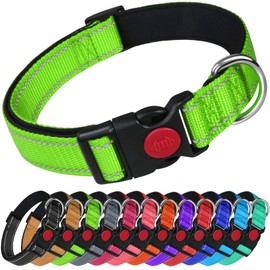 LARRYROO Reflective Dog Nylon Collar | Slide Lock Safety Buckle | Fully Adjustable | Soft Neoprene Padding (Green, Small (25cm - 40cm Neck))