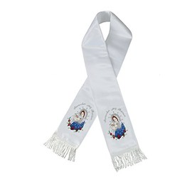 Satin Embroidered Christening Baptism Stole Scarf Sash Virgin Mary and Pope Santa Maria y Papa (Large (5~7 Years), Silver with English)