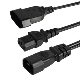 CERRXIAN 1FT C14 to C13 + EURO Y Splitter Power Cable,IEC 14 Male to IEC 13 Female & EURO CEE7/16 Female Extend Conversion Cord for Computer,Monitor(C14-C13/EURO)