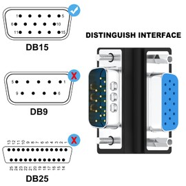 J&D DB 15 90 Degree VGA 15 Pin Adapter, 2-Pack D Sub 15 Nickel Plated Male Right Angle VGA 15 Pin Adapter Coupler Converter