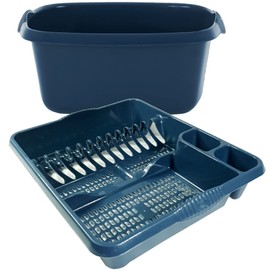 Navy Blue Kitchen Set - Large Dish Drainer and Rectangle Washing up Bowl - 2 Piece Kitchen Set - Plastic Kitchen Set