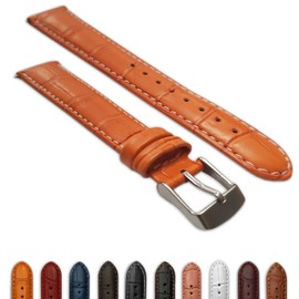 22mm Orange & White Genuine Leather Mock Croc Watch Strap Band Mens Crocodile Padded Sandblasted Buckle