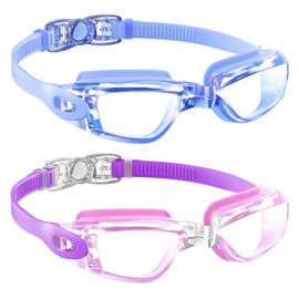 QALLY Kids-Goggles-Swimming Goggles Kids Swim: Anti Fog with UV400 and No Leak for Child Teen 2 Pack Age 6-16