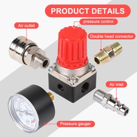 CPROSP Pressure Regulator Compressed Air 1/4 Inch 4 Holes with Teflon Tape and Pressure Gauge, Pressure Regulator Compressor 175 PSI 12 Bar, Pressure Switching Valve, Pressure Regulator Air Compressor