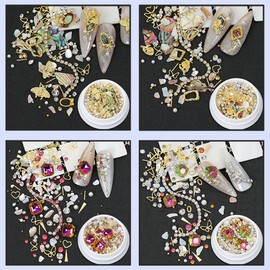 4 Boxes 3D Nail Art Rhinestones Set Mixed Sparkle Nail Charms Multiple Shape Metal Nail Art Diamonds Pearl Crystal Nail Gems Nail Decor for Girl Women DIY Nail Design Craft Decorations Kit