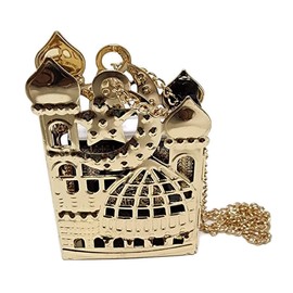 Islam Car Rear Mirror Hanging Decorative Ornament Vehicle Decor AMN-356 Mini Al-Quran in Metal Cage Masjid Mosque Design Pendant Ramadan Eid Muslim Gift (Gold/Black)