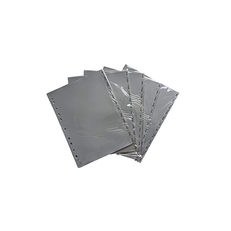 5 x A4 Index Jan-Dec 12 Pieces Universal Perforated Polypropylene