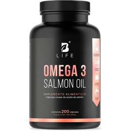 Omega 3 Aceite Puro de Salmón de 200 Cápsulas con 1000 mg por porción. Ingredientes Naturales. Omega 3 Salmon Oil B Life.