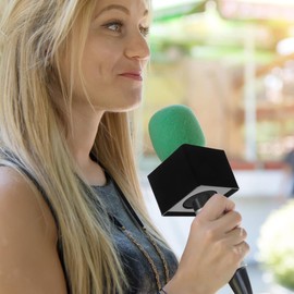 Healeved Pack of 2 Microphone Flag Station - Portable Square Logo Frame - Perfect for Interviews ABS Material Black