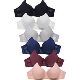 Women's Basic Plain Bras, Pack of 6 - (Ellen, 38C)