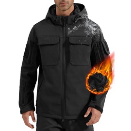 FREE SOLDIER Men's Waterproof Softshell Jacket Thick Fleece Lined Outdoor Jacket Tactical Military Hoodie Windbreaker