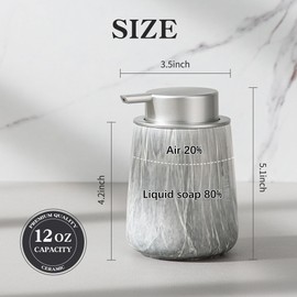 Enra Ceramic Foaming Soap Dispenser,12 oz Gray Foam Soap Dispenser Bathroom Hand Refillable Dish Soap Dispenser for Bathroom Kitchen with Easy-to-Press Pump(Gray Foam Type)