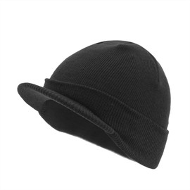 The Vintage Year Plain Sports Visor Billed Knit Radar Cuff Beanie (Charcoal Gray)