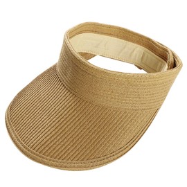 Sucrain Sun Visor Hats for Women, Foldable Beach Visors Wide Brim Hat Roll-up Straw Summer Hat (Khaki)