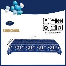 yayafunfun 2Pcs 21st Table Cloth Navy Blue, 21st Birthday Table Decoration,Happy Birthday Tablecloth for Men Women,137 * 274cm Plastic Tablecloths Table Cover for Him Her Birthday Dinnerware Supplies