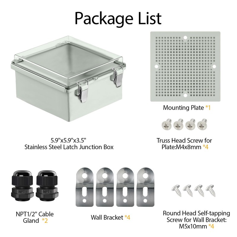 LeMotech Electrical Box, IP67 Waterproof Hinged Clear Cover Stainless Steel