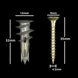 Indprod Zinc Self-Drilling Drywall Anchor Kit with Screws,10pcs Heavy Duty Metal Wall Anchors Kit,Hollow-Wall Anchor Kit and Galvanized Phillips Drive Flat Head Screws - 20 Pieces All Together,32mm